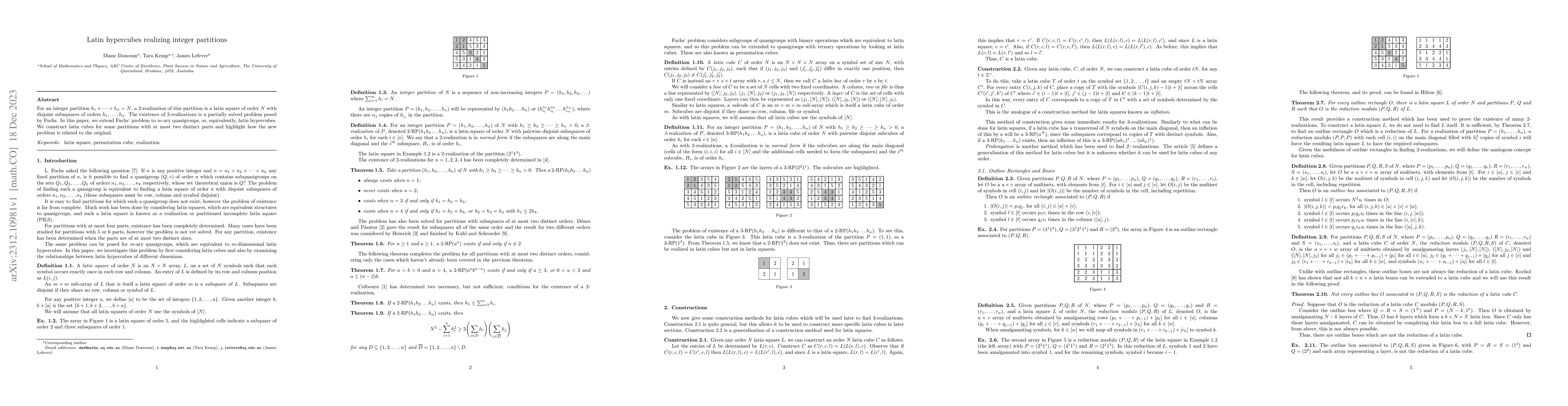Thumbnail for Latin hypercubes realizing integer partitions