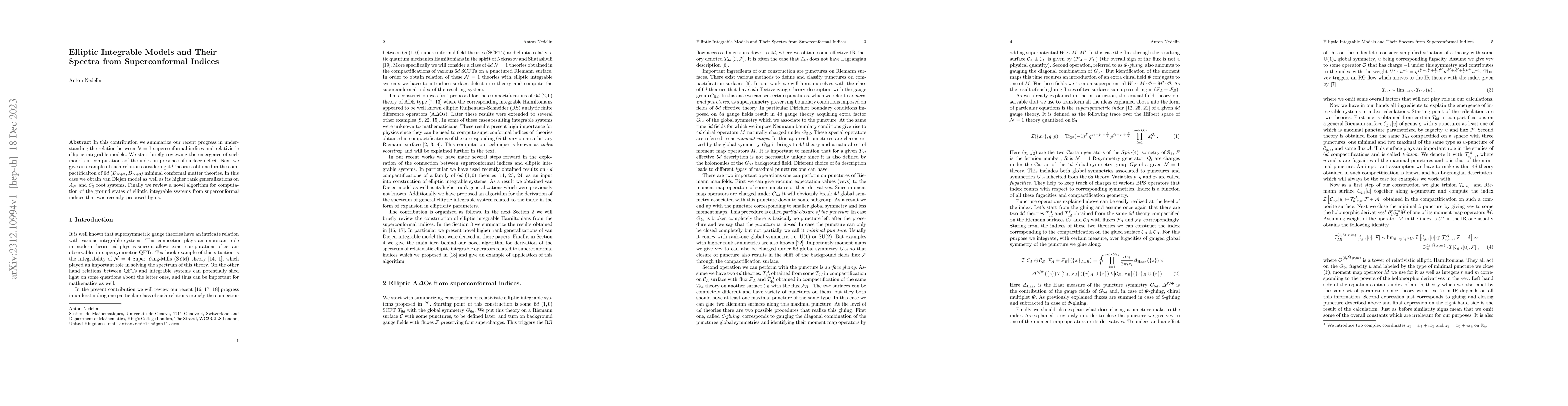 Thumbnail for Elliptic Integrable Models and Their Spectra from Superconformal Indices
