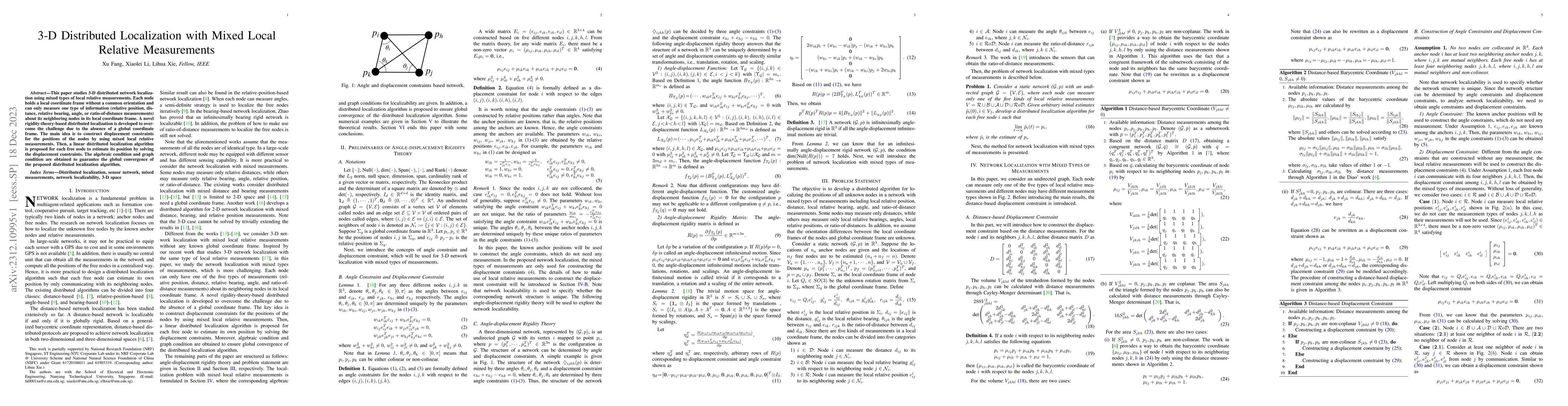 Thumbnail for 3-D Distributed Localization with Mixed Local Relative Measurements