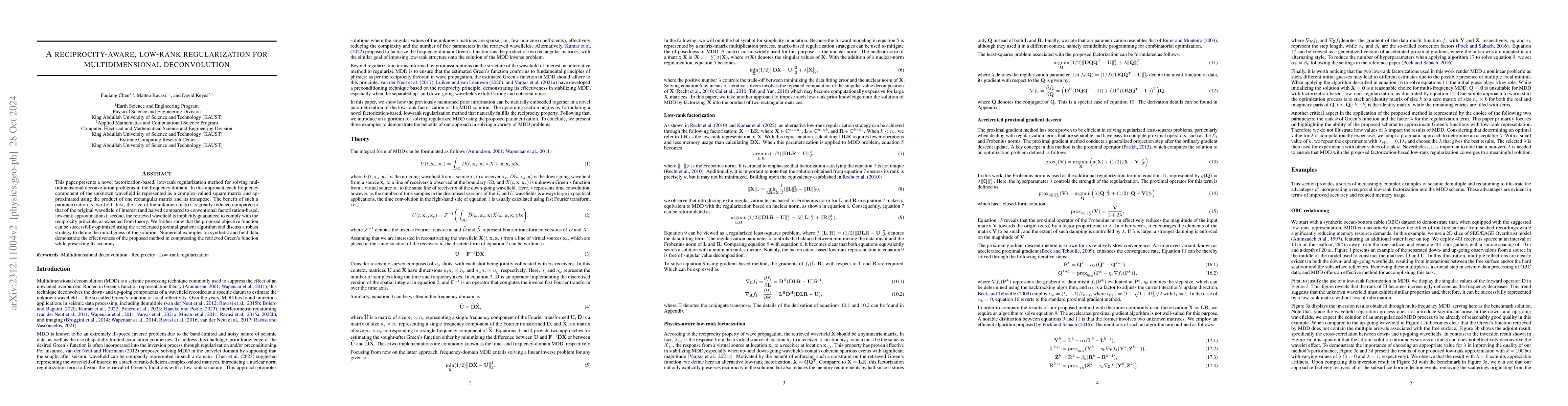 Thumbnail for A physics-aware, low-rank regularization for multidimensional
  deconvolution