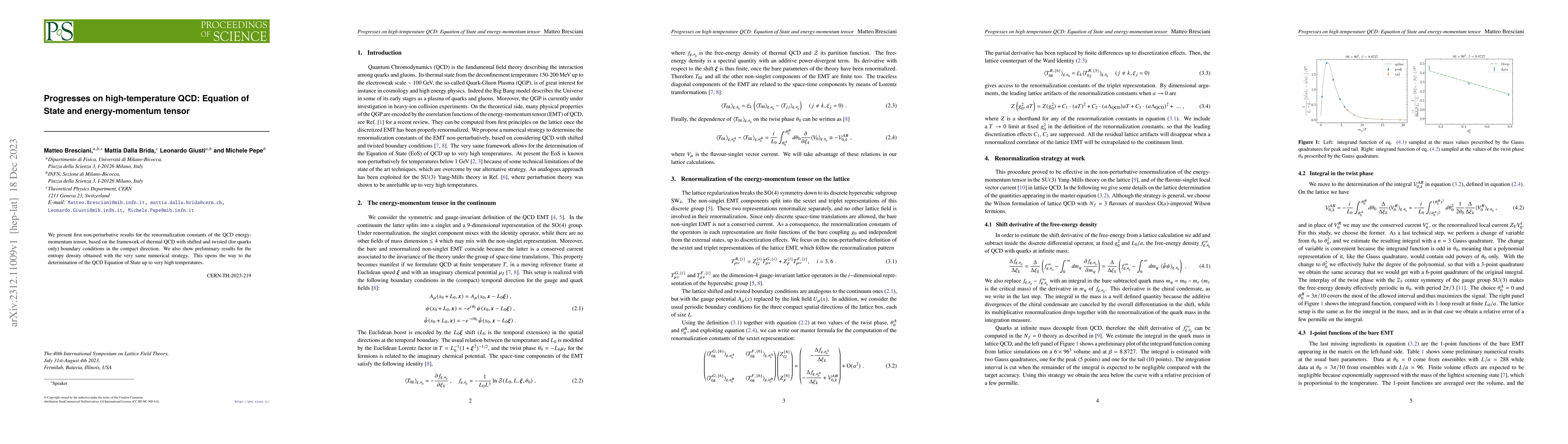 Thumbnail for Progresses on high-temperature QCD: Equation of State and
  energy-momentum tensor