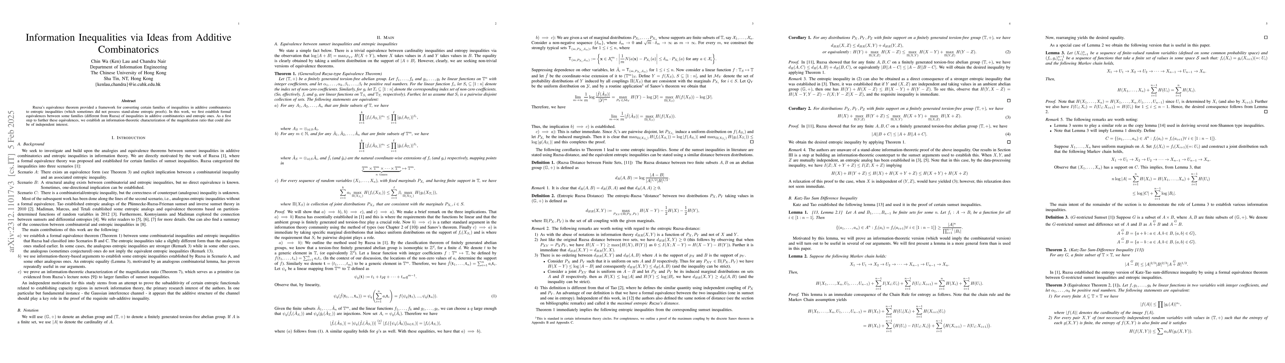 Thumbnail for Information Inequalities via Ideas from Additive Combinatorics