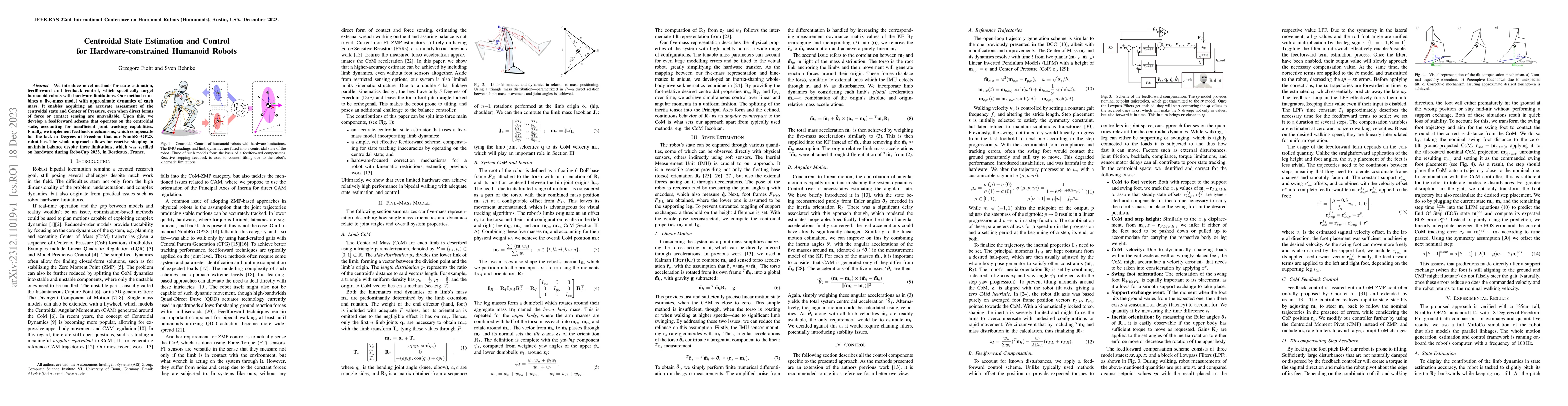 Thumbnail for Centroidal State Estimation and Control for Hardware-constrained
  Humanoid Robots