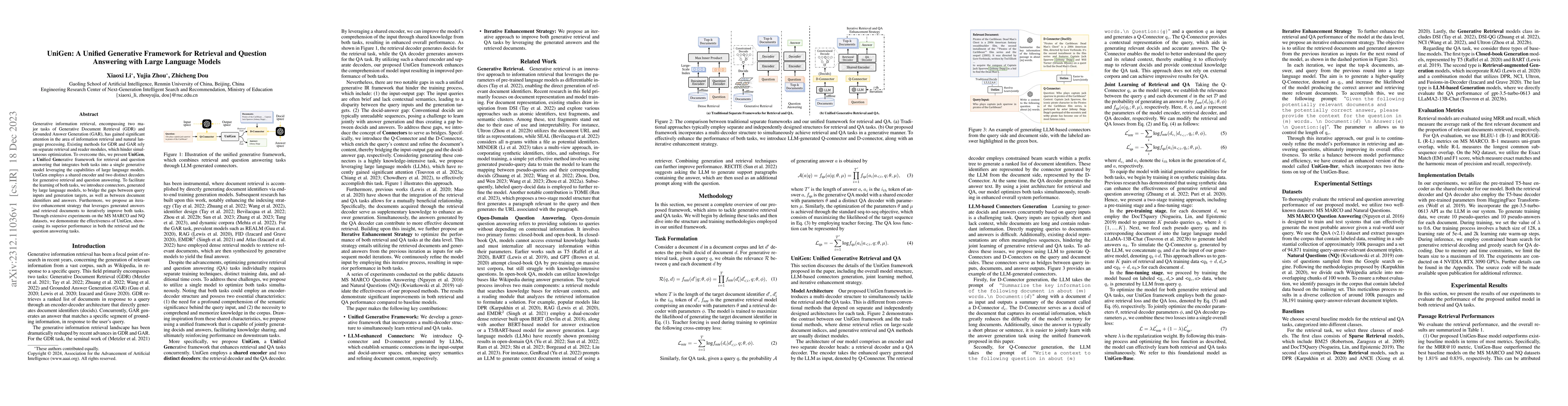 Thumbnail for UniGen: A Unified Generative Framework for Retrieval and Question
  Answering with Large Language Models