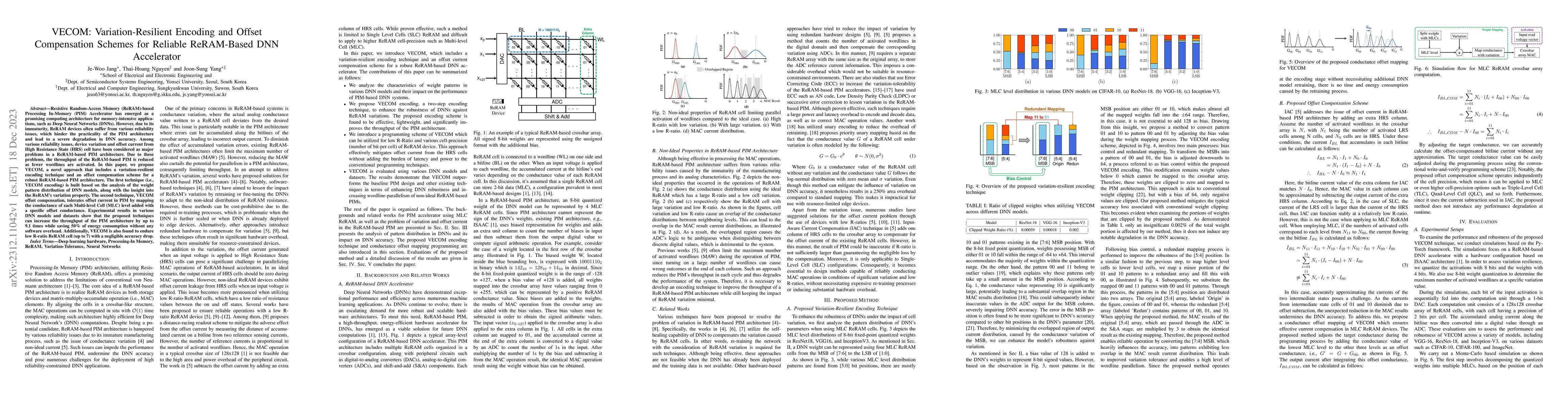 Thumbnail for VECOM: Variation Resilient Encoding and Offset Compensation Schemes for
  Reliable ReRAM Based DNN Accelerator