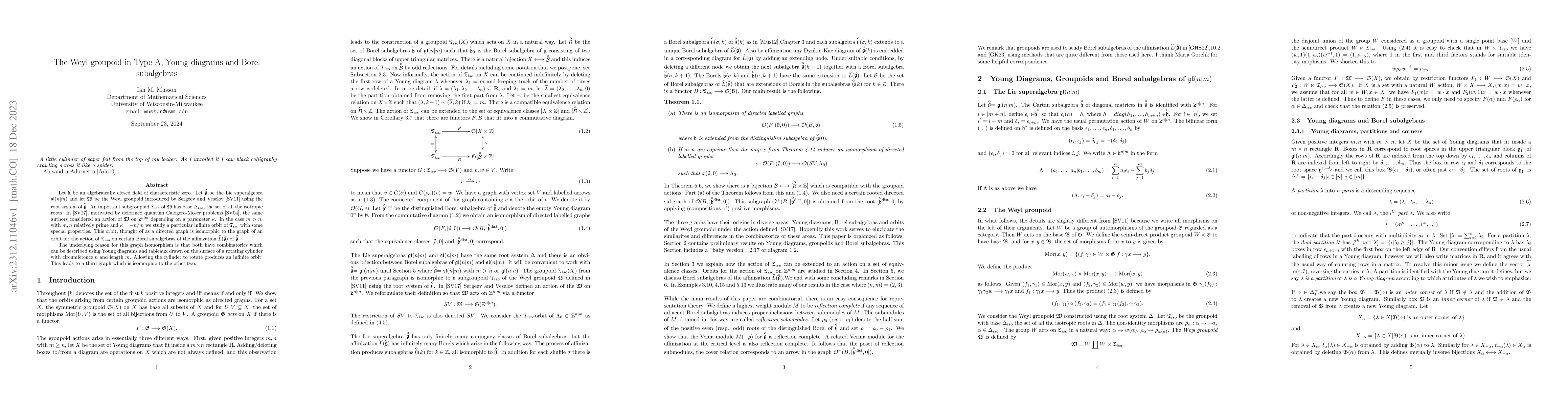 Thumbnail for The Weyl groupoid in Type A, Young diagrams and Borel subalgebras