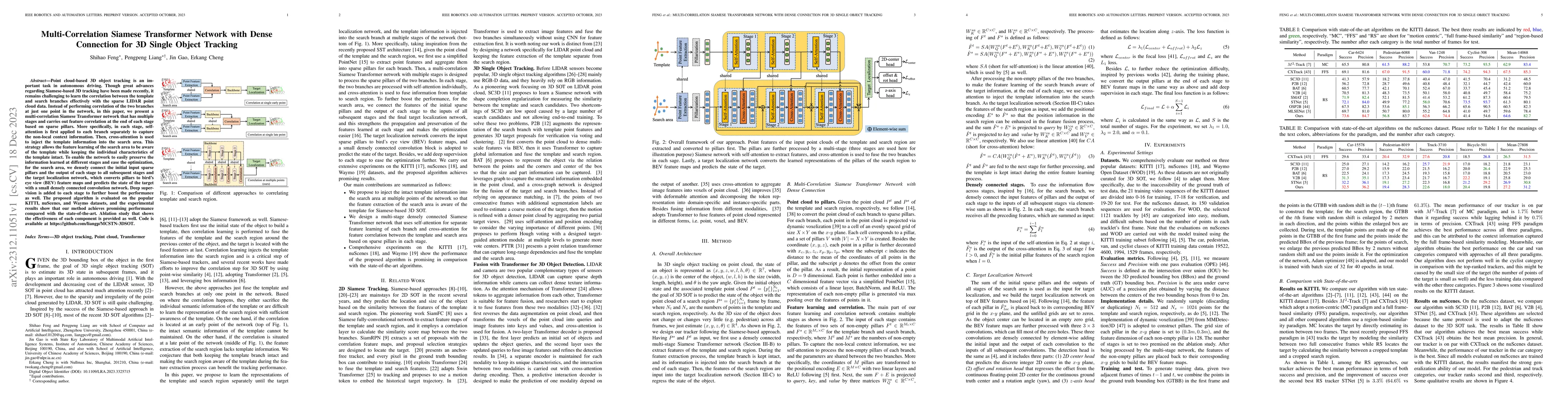 Thumbnail for Multi-Correlation Siamese Transformer Network with Dense Connection for
  3D Single Object Tracking
