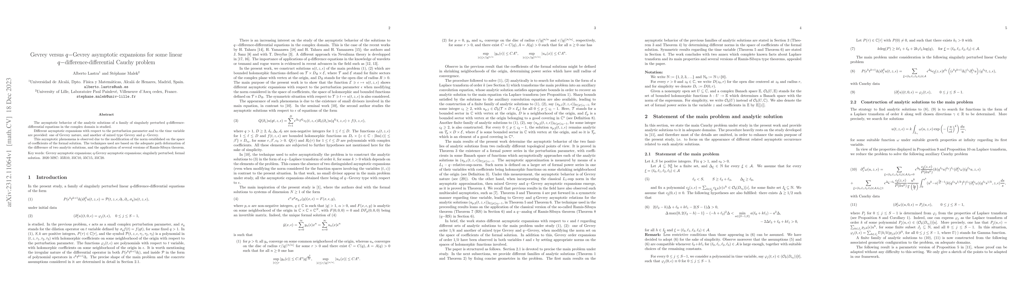 Thumbnail for Gevrey versus q-Gevrey asymptotic expansions for some linear
  q-difference-differential Cauchy problem