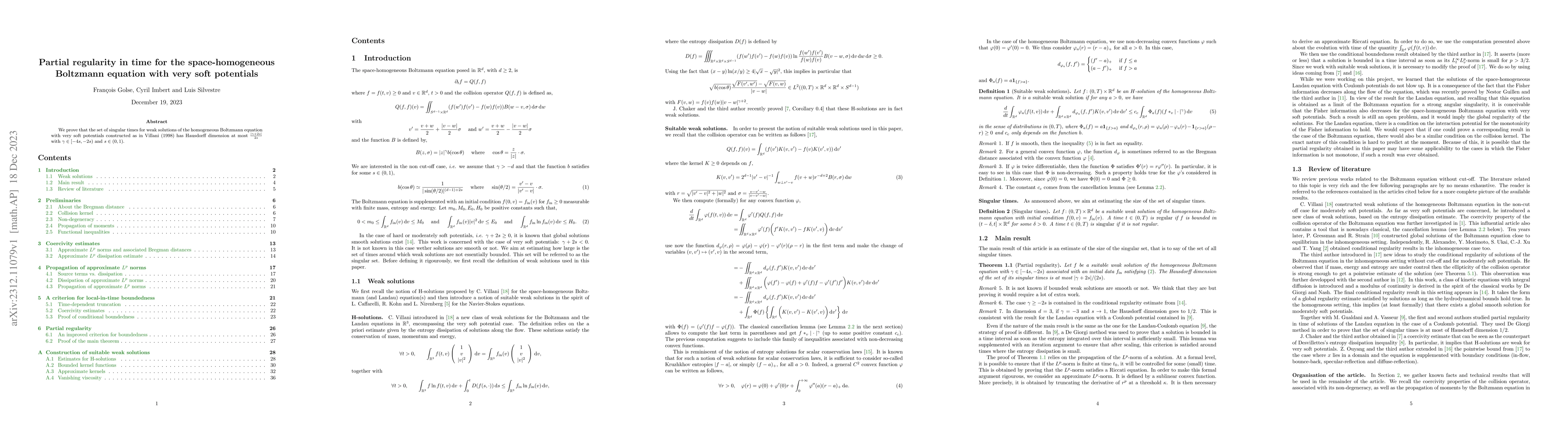 Thumbnail for Partial regularity in time for the space-homogeneous Boltzmann equation
  with very soft potentials