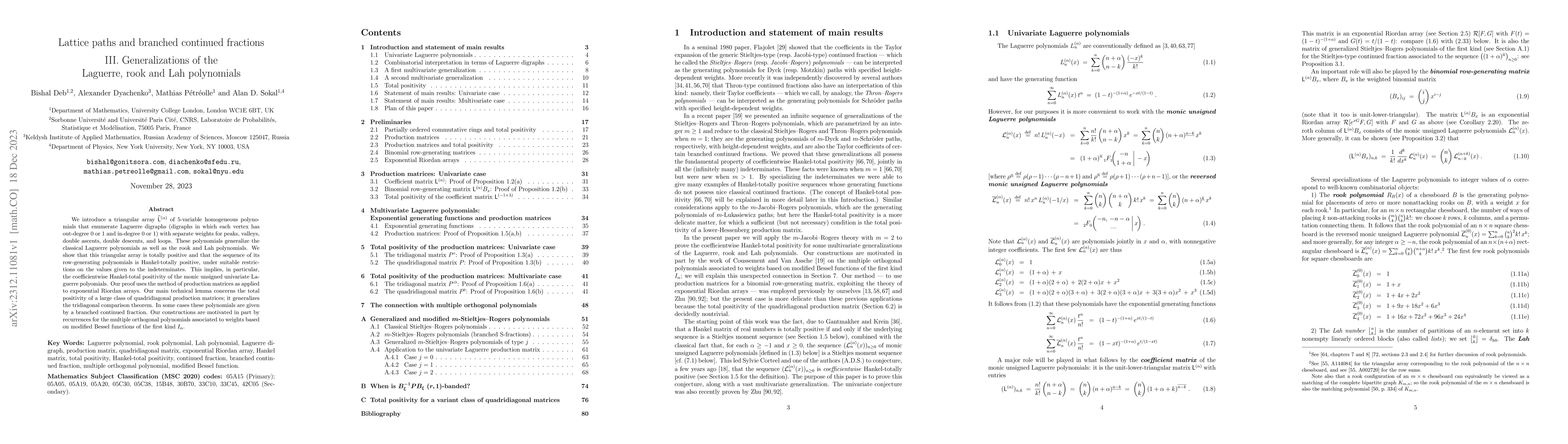 Thumbnail for Lattice paths and branched continued fractions. III. Generalizations of
  the Laguerre, rook and Lah polynomials