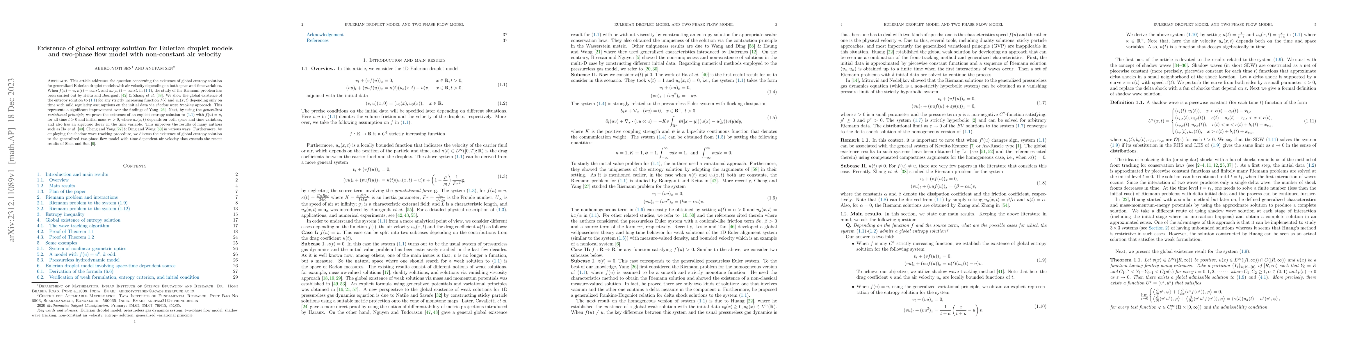 Thumbnail for Existence of global entropy solution for Eulerian droplet models and
  two-phase flow model with non-constant air velocity
