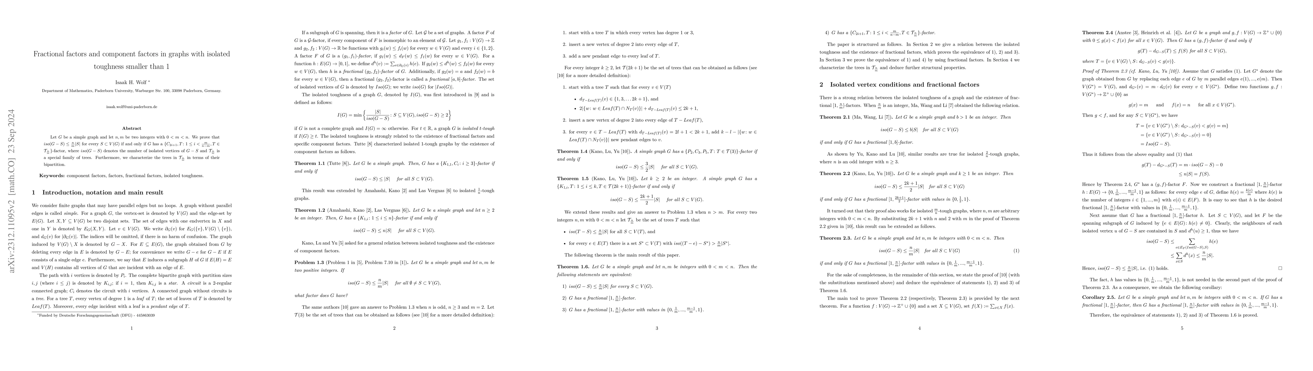 Thumbnail for Fractional factors and component factors in graphs with isolated
  toughness smaller than 1
