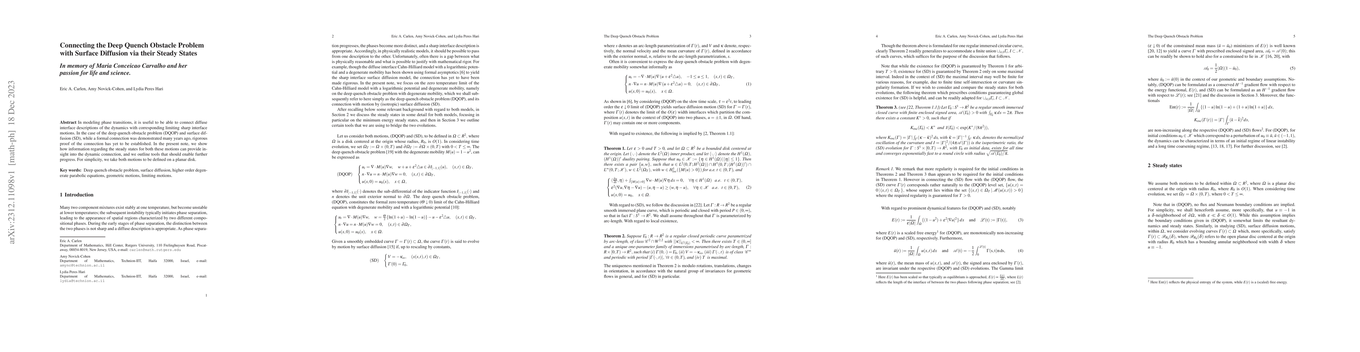 Thumbnail for Connecting the Deep Quench Obstacle Problem with Surface Diffusion via
  their Steady States
