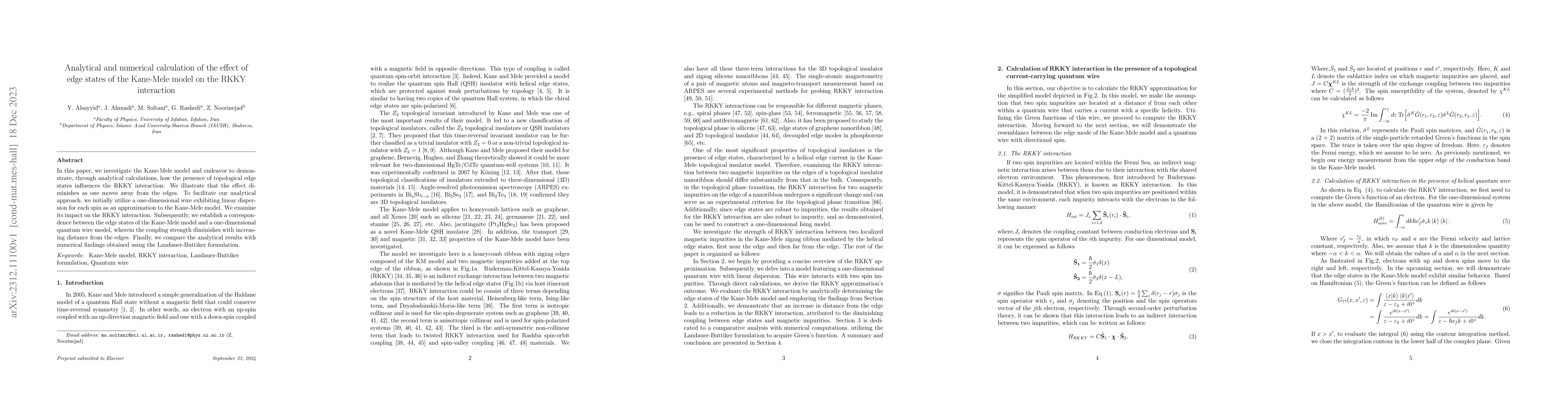 Thumbnail for Analytical and numerical calculation of the effect of edge states of the
  Kane-Mele model on the RKKY interaction