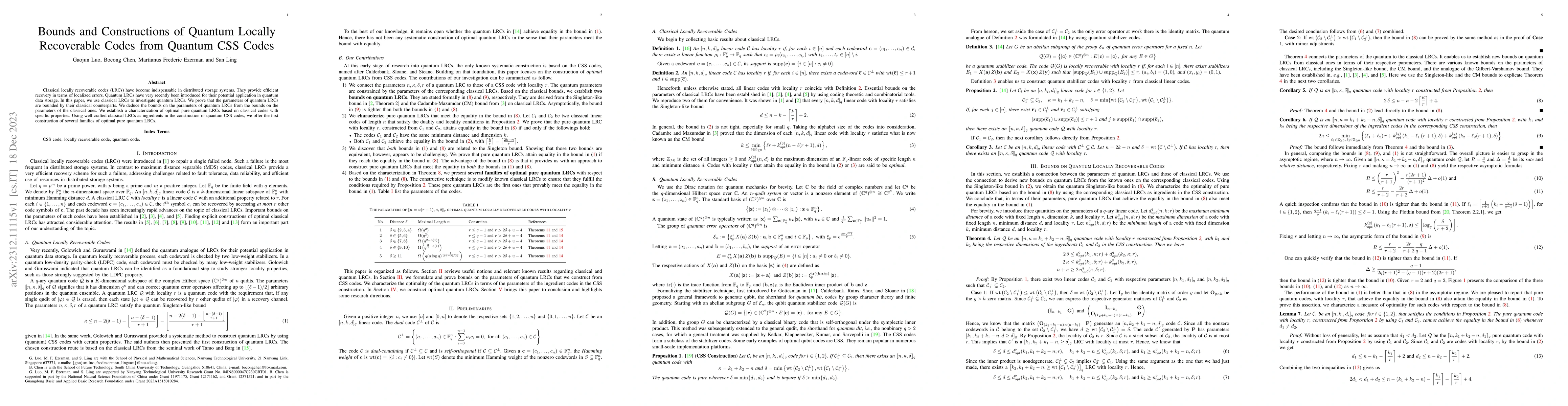 Thumbnail for Bounds and Constructions of Quantum Locally Recoverable Codes from
  Quantum CSS Codes