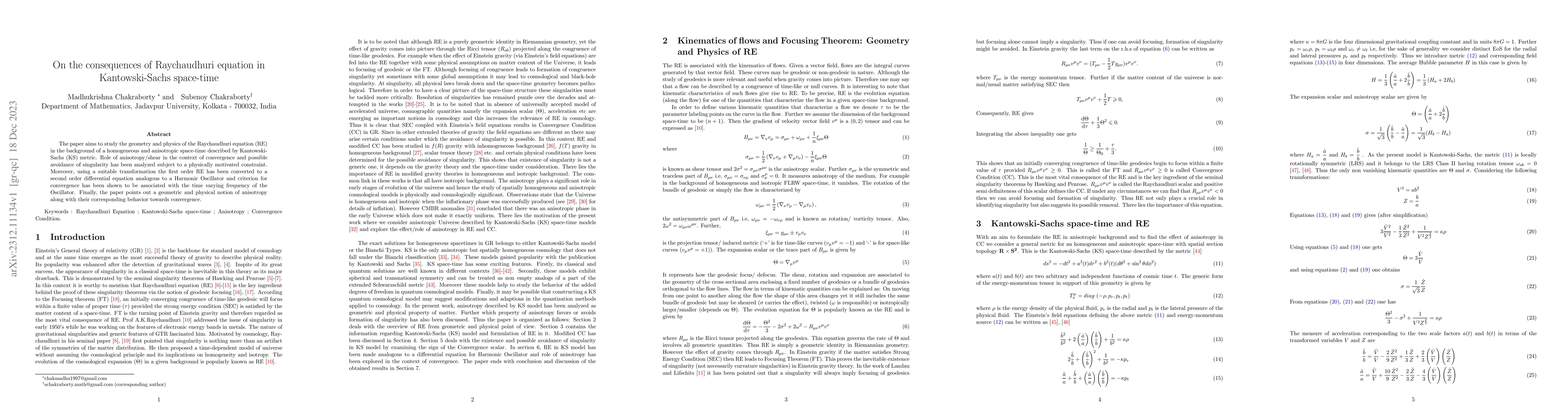 Thumbnail for On the consequences of Raychaudhuri equation in Kantowski-Sachs
  space-time