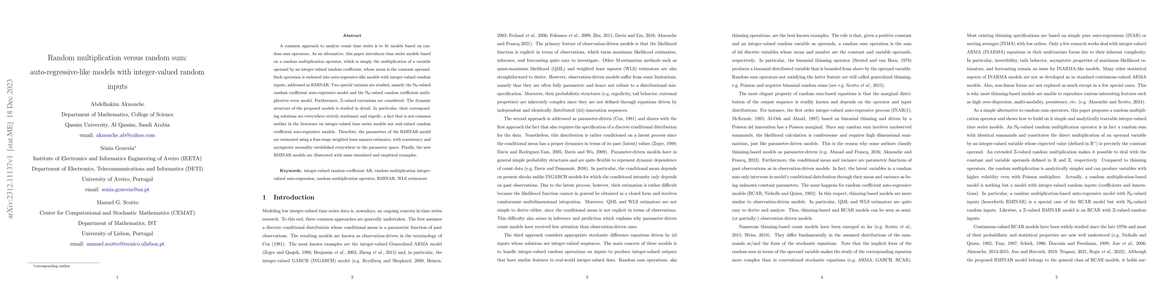 Thumbnail for Random multiplication versus random sum: auto-regressive-like models
  with integer-valued random inputs