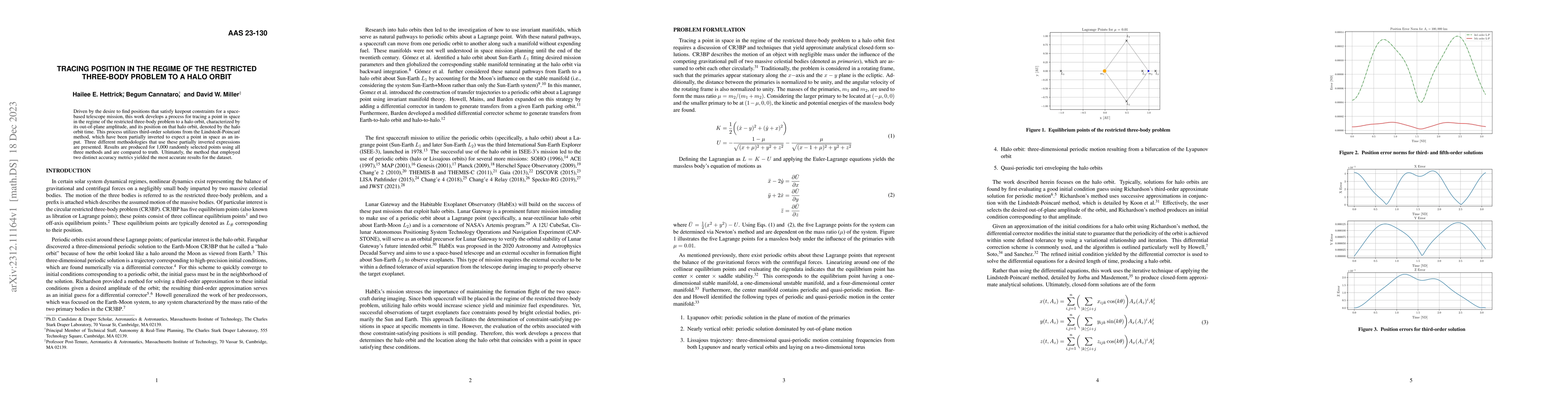 Thumbnail for Tracing Position in the Regime of the Restricted Three-Body Problem to a
  Halo Orbit