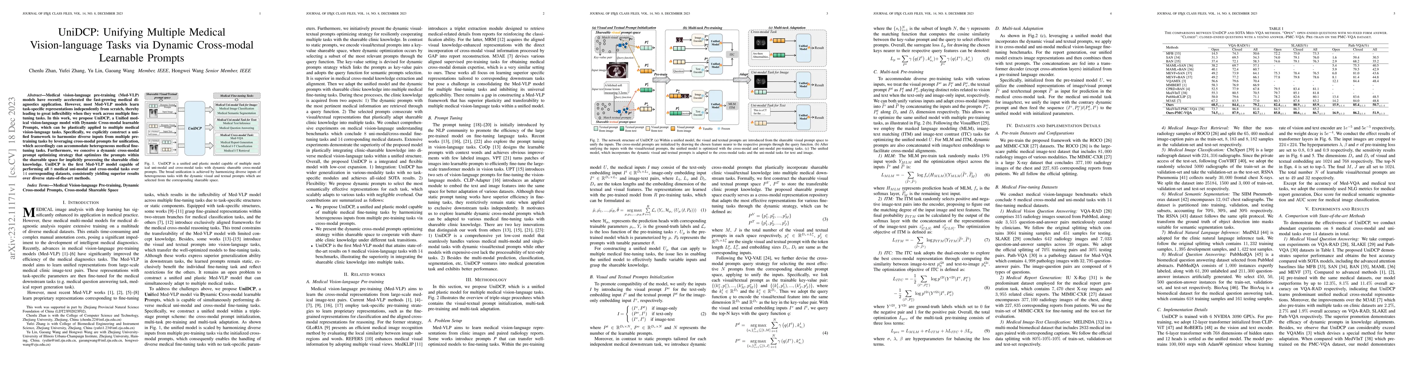 Thumbnail for UniDCP: Unifying Multiple Medical Vision-language Tasks via Dynamic
  Cross-modal Learnable Prompts
