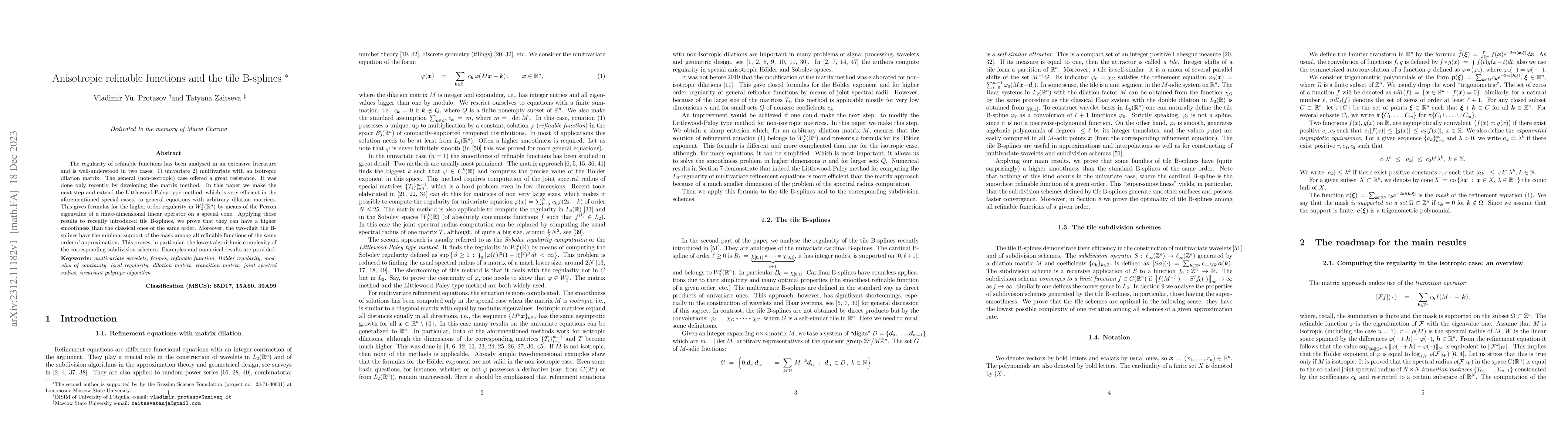 Thumbnail for Anisotropic refinable functions and the tile B-splines