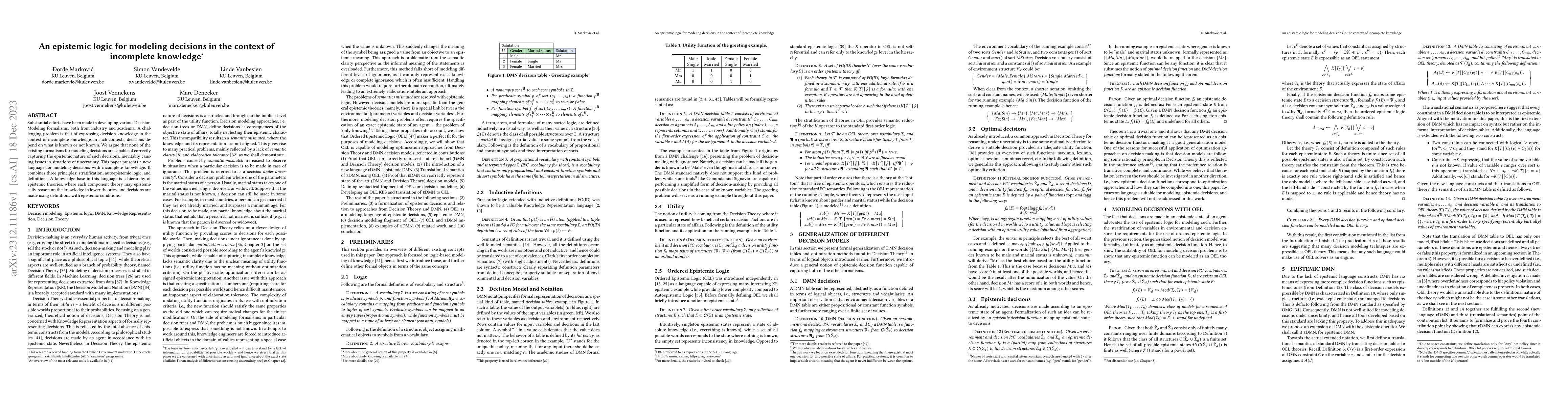 Thumbnail for An epistemic logic for modeling decisions in the context of incomplete
  knowledge