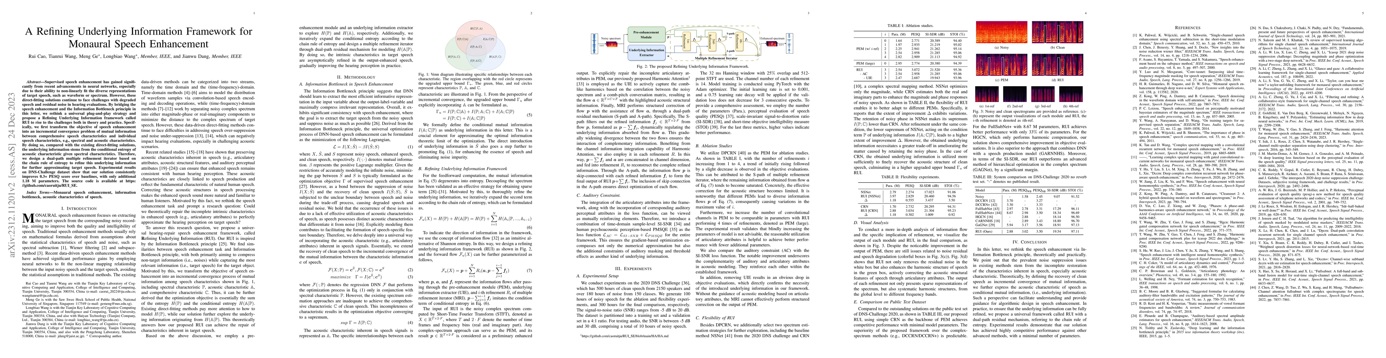 Thumbnail for A Refining Underlying Information Framework for Monaural Speech
  Enhancement