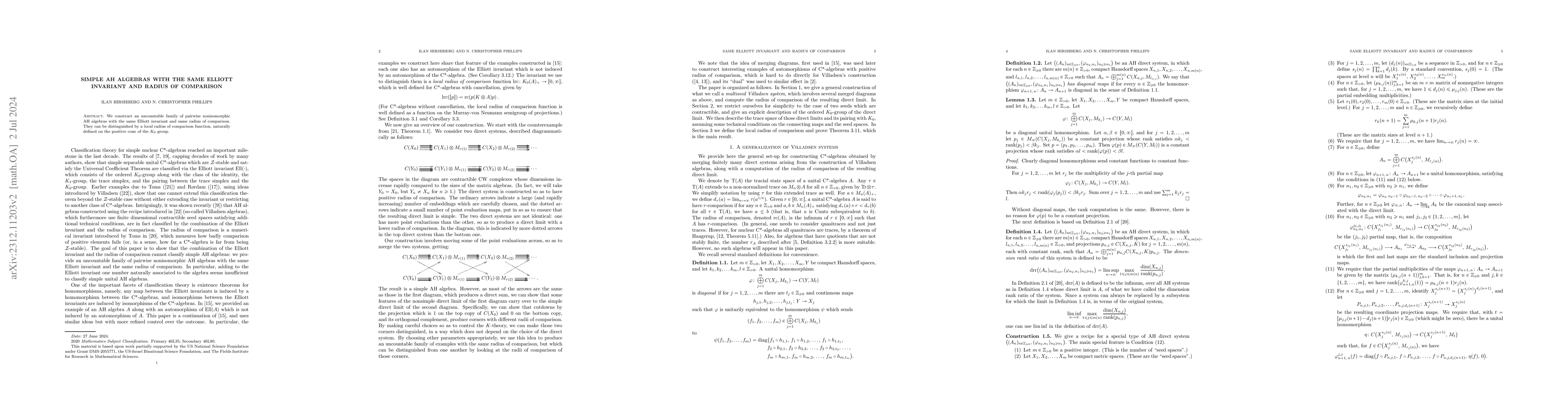 Thumbnail for Simple AH algebras with the same Elliott invariant and radius of
  comparison