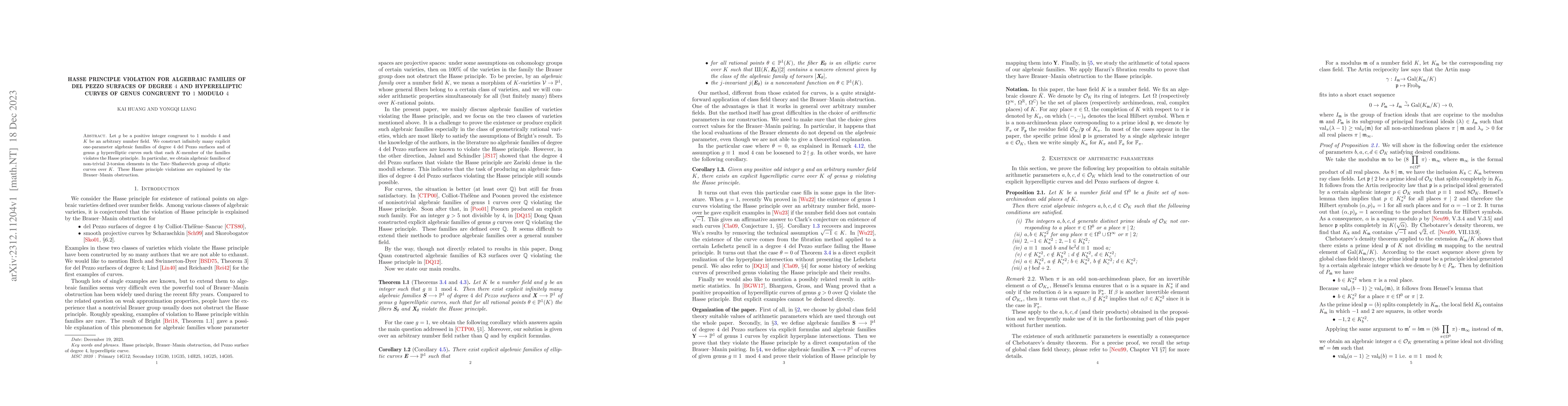 Thumbnail for Hasse principle violation for algebraic families of del Pezzo surfaces
  of degree 4 and hyperelliptic curves of genus congruent to 1 modulo 4