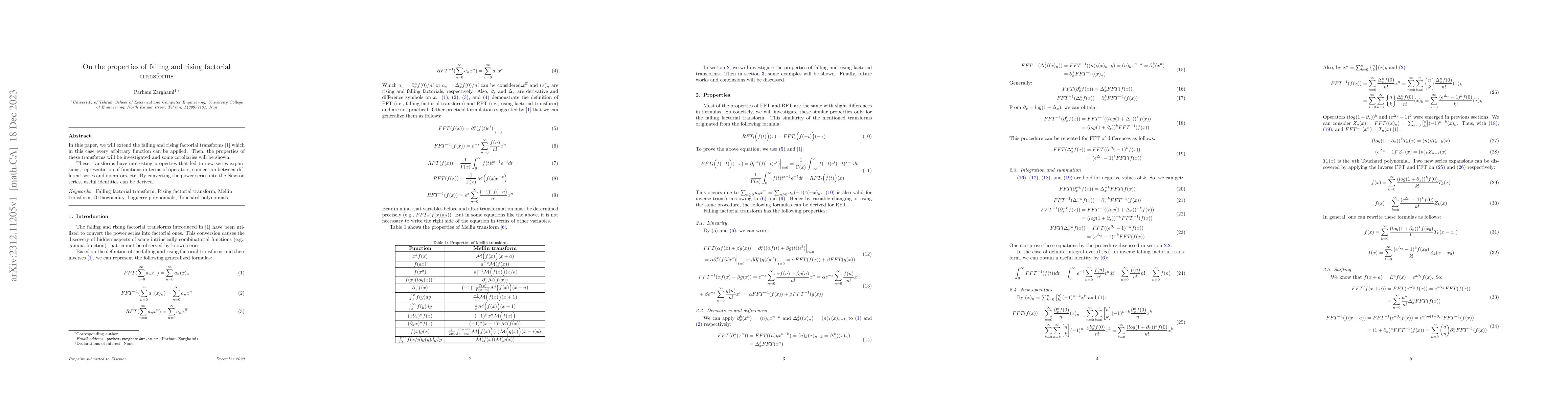 Thumbnail for On the properties of falling and rising factorial transforms