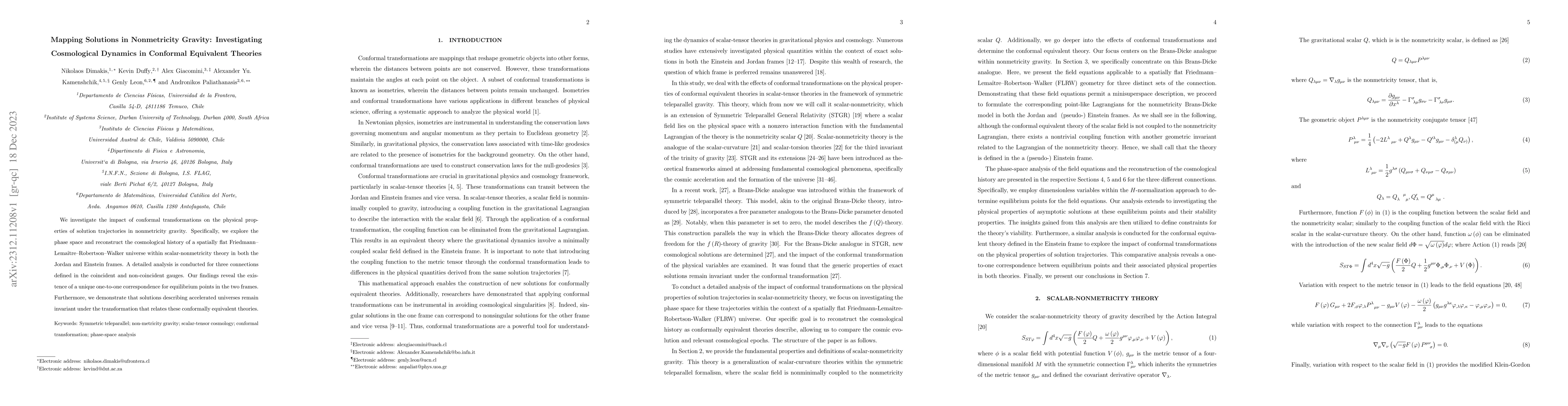 Thumbnail for Mapping Solutions in Nonmetricity Gravity: Investigating Cosmological
  Dynamics in Conformal Equivalent Theories