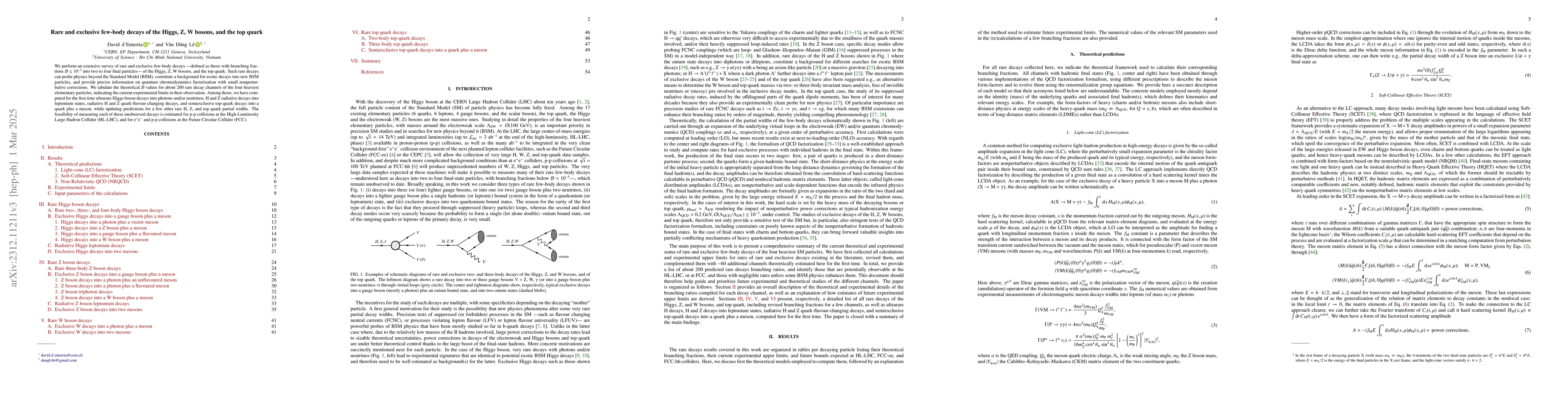 Thumbnail for Rare and exclusive few-body decays of the Higgs, Z, W bosons, and the
  top quark