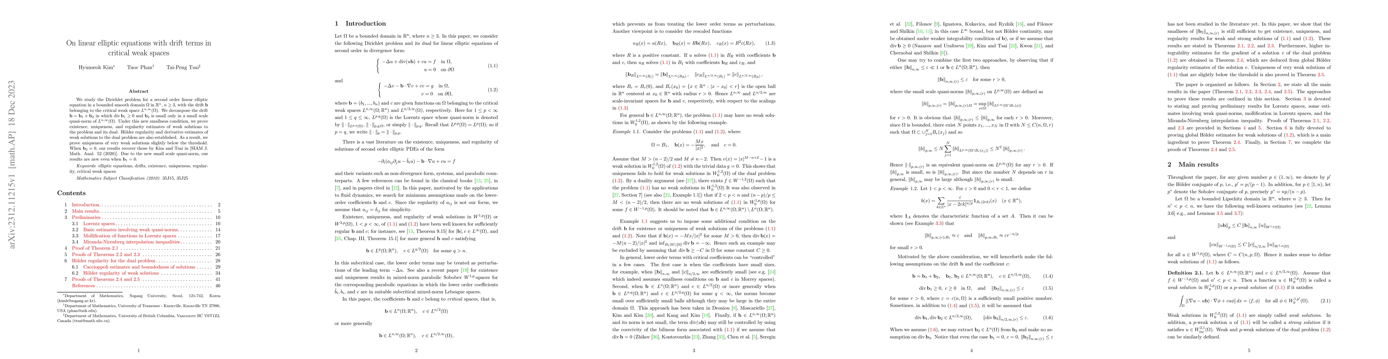Thumbnail for On linear elliptic equations with drift terms in critical weak spaces