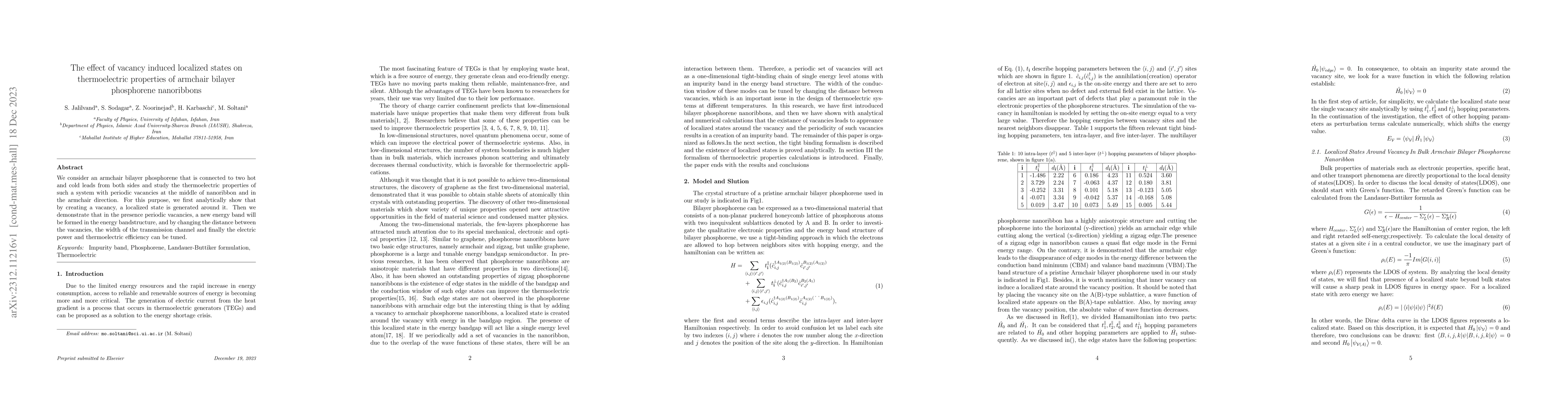 Thumbnail for The effect of vacancy induced localized states on thermoelectric
  properties of armchair bilayer phosphorene nanoribbons