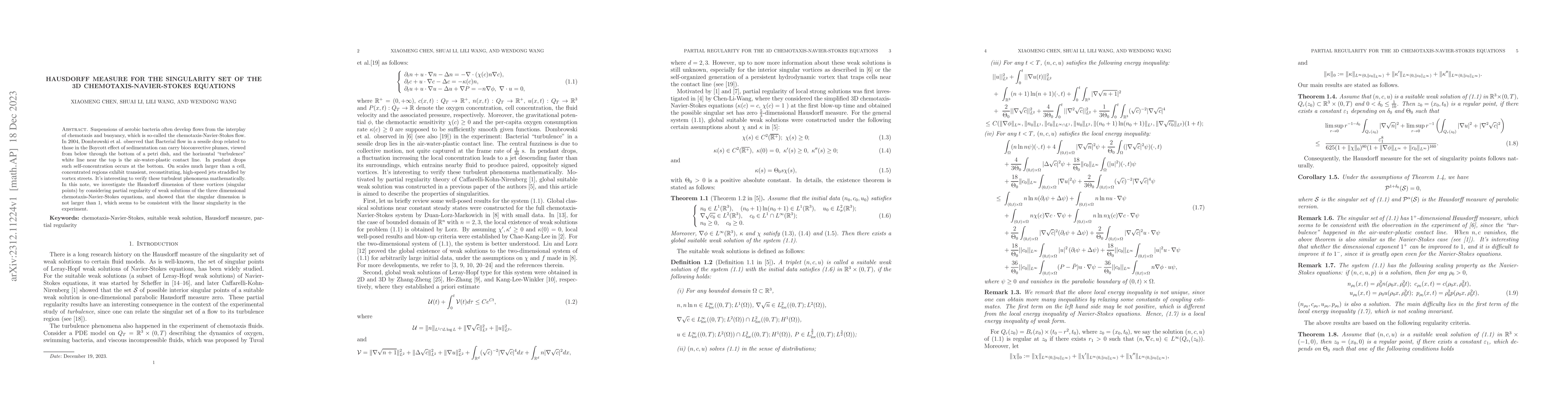 Thumbnail for Hausdorff measure for the singularity set of the 3D
  chemotaxis-Navier-Stokes equations