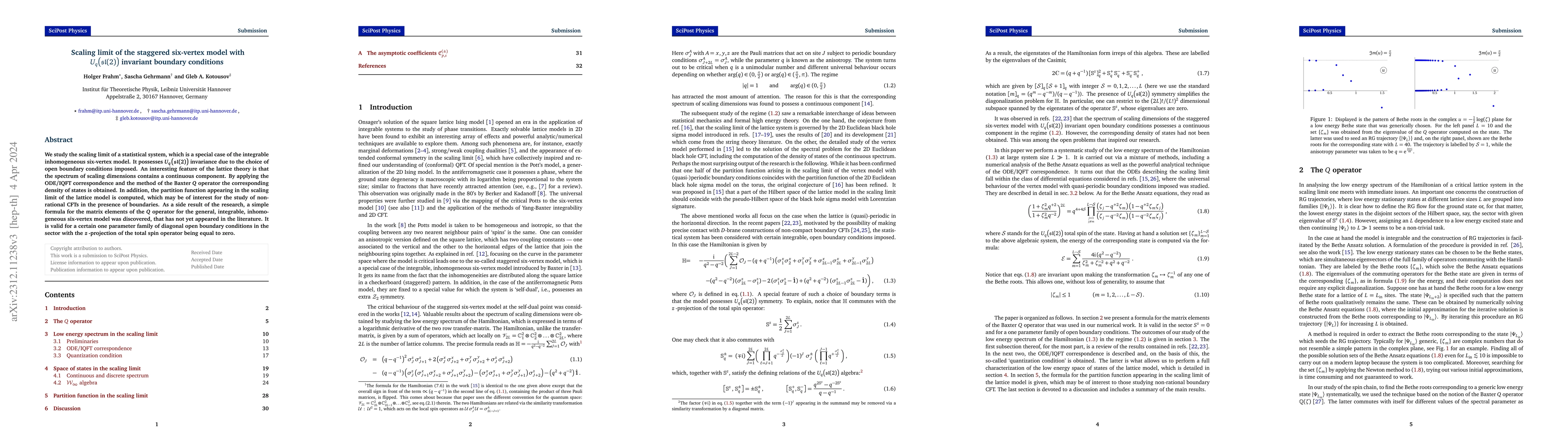 Thumbnail for Scaling limit of the staggered six-vertex model with
  $U_q\big(\mathfrak{sl}(2)\big)$ invariant boundary conditions