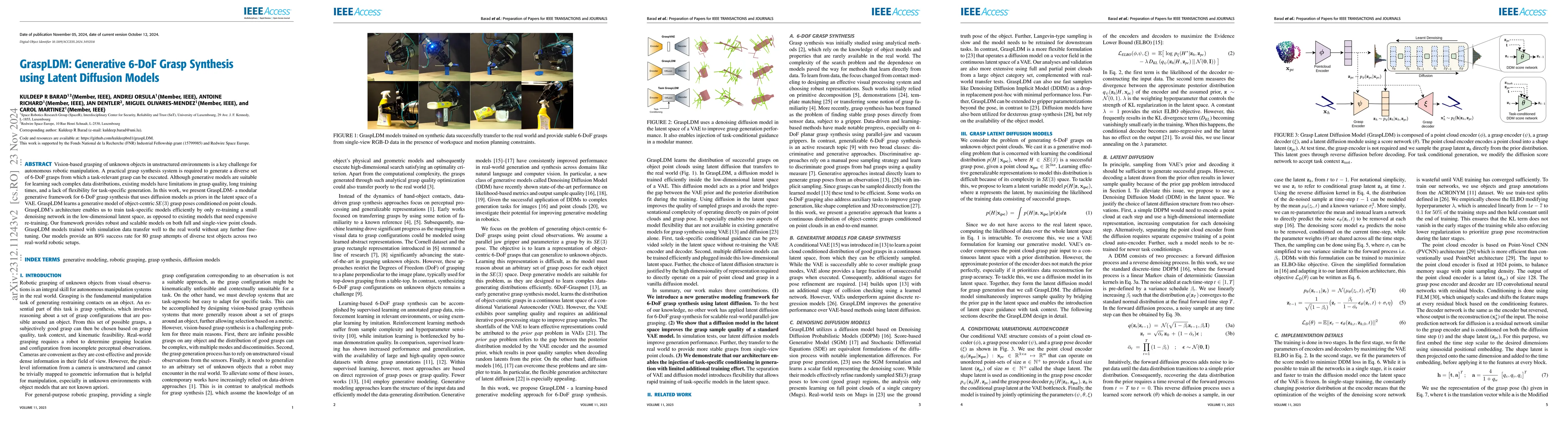 Thumbnail for GraspLDM: Generative 6-DoF Grasp Synthesis using Latent Diffusion Models