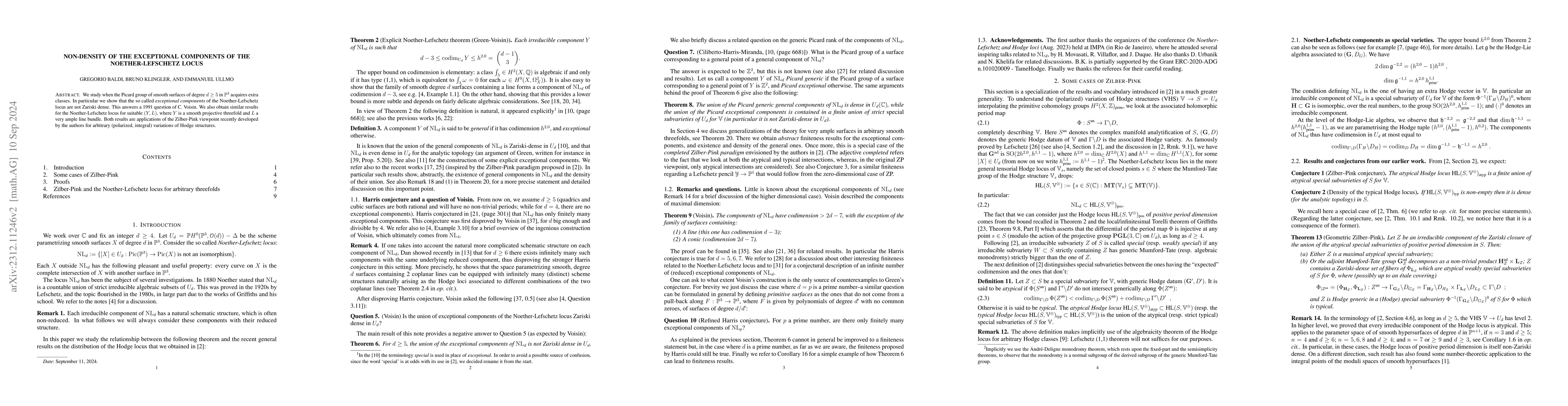 Thumbnail for Non-density of the exceptional components of the Noether-Lefschetz locus