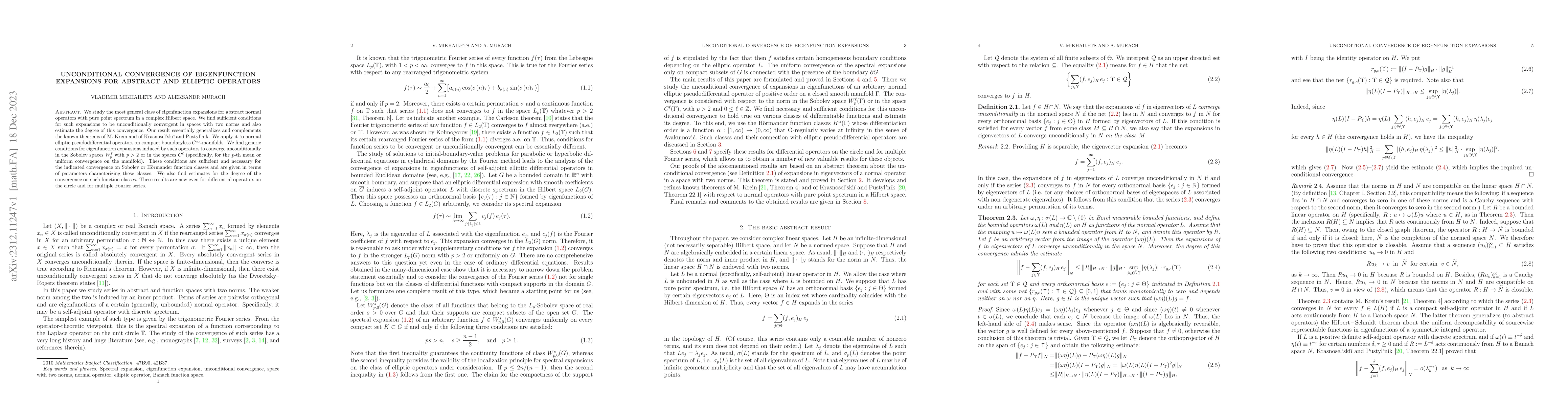 Thumbnail for Unconditional convergence of eigenfunction expansions for abstract and
  elliptic operators