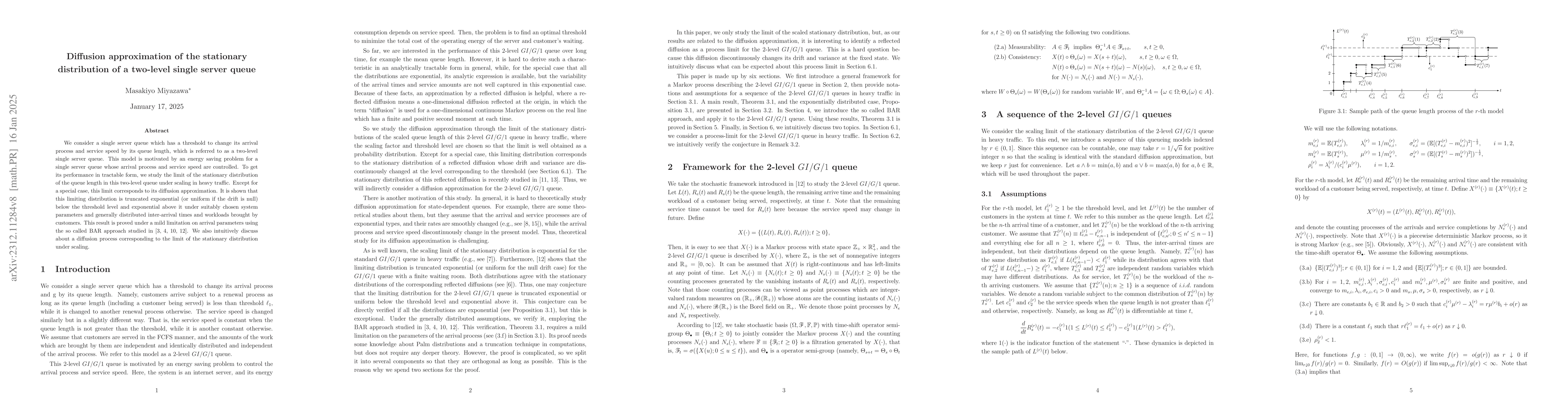 Thumbnail for Diffusion approximation of the stationary distribution of a two-level
  single server queue