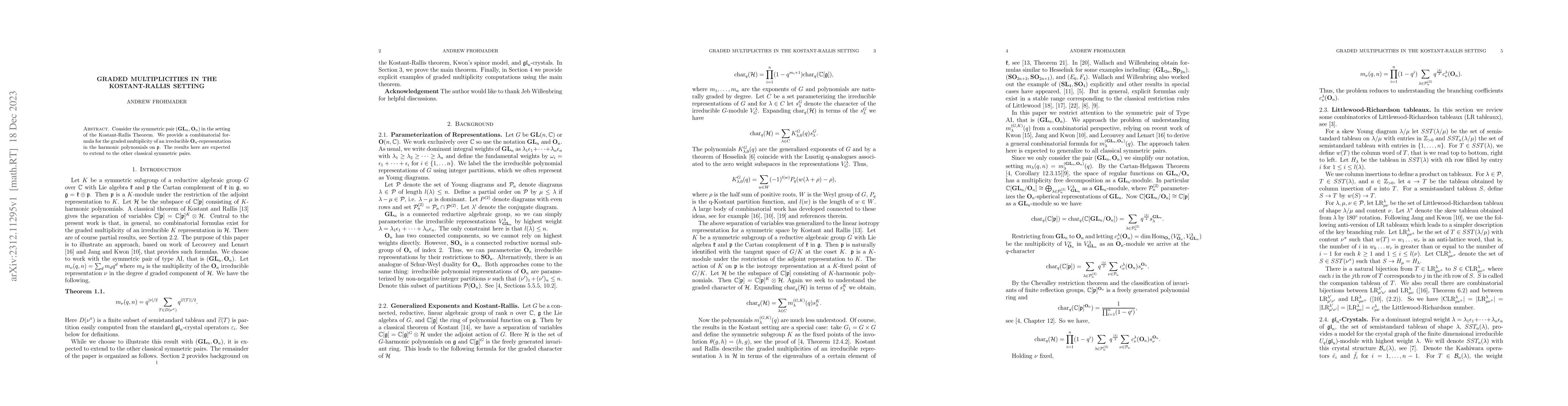 Thumbnail for Graded Multiplicities in the Kostant-Rallis Setting