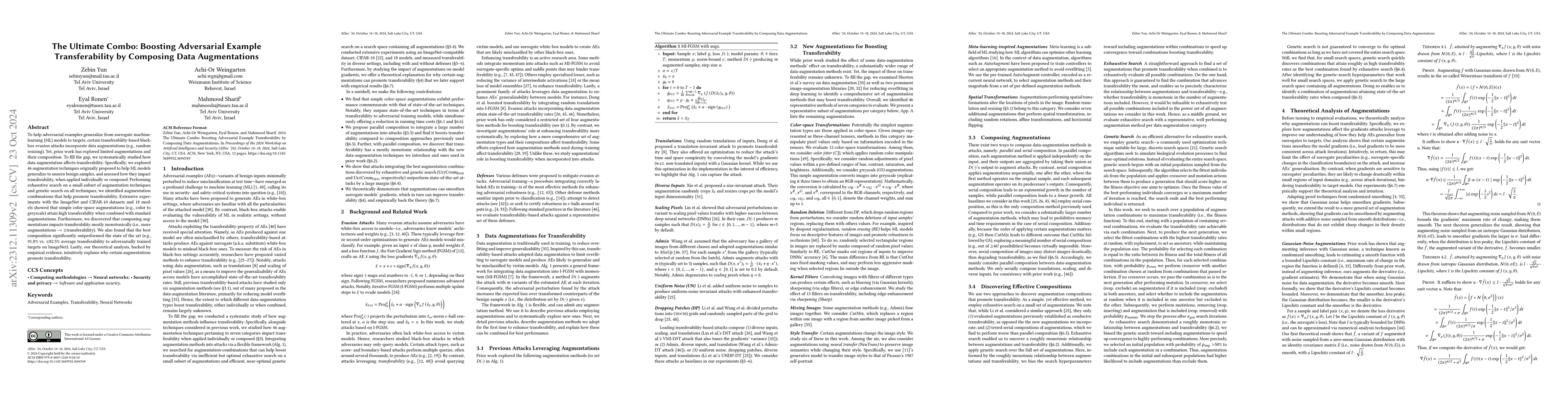 Thumbnail for The Ultimate Combo: Boosting Adversarial Example Transferability by
  Composing Data Augmentations