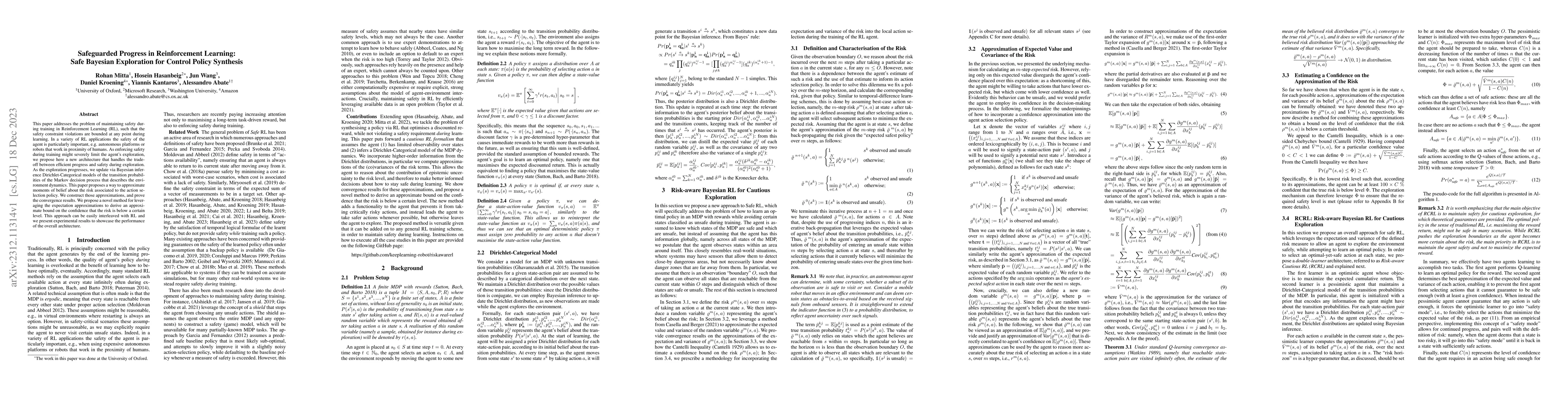 Thumbnail for Safeguarded Progress in Reinforcement Learning: Safe Bayesian
  Exploration for Control Policy Synthesis
