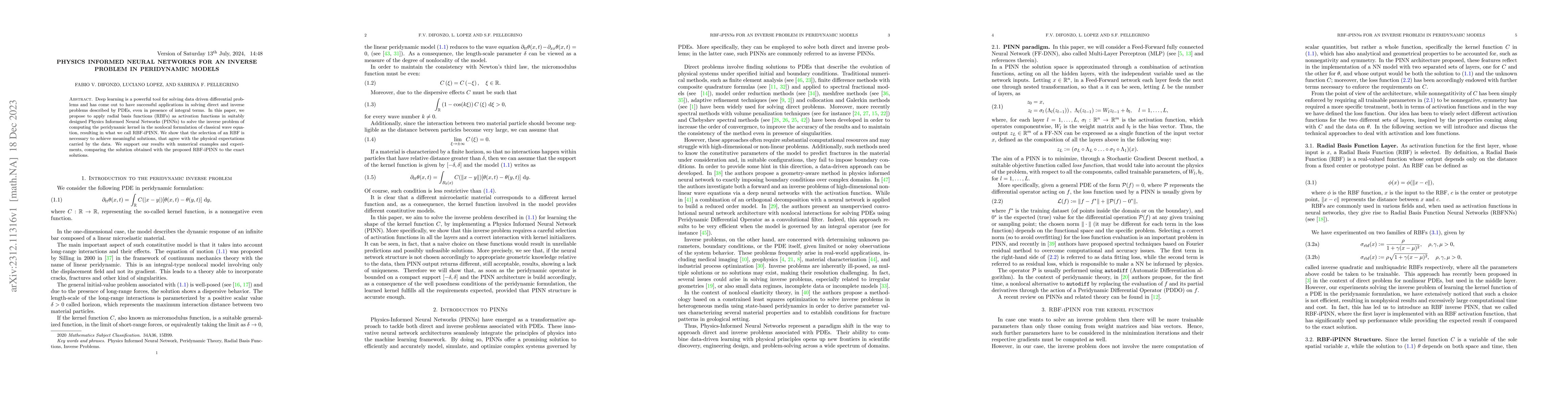 Thumbnail for Physics Informed Neural Networks for an Inverse Problem in Peridynamic
  Models