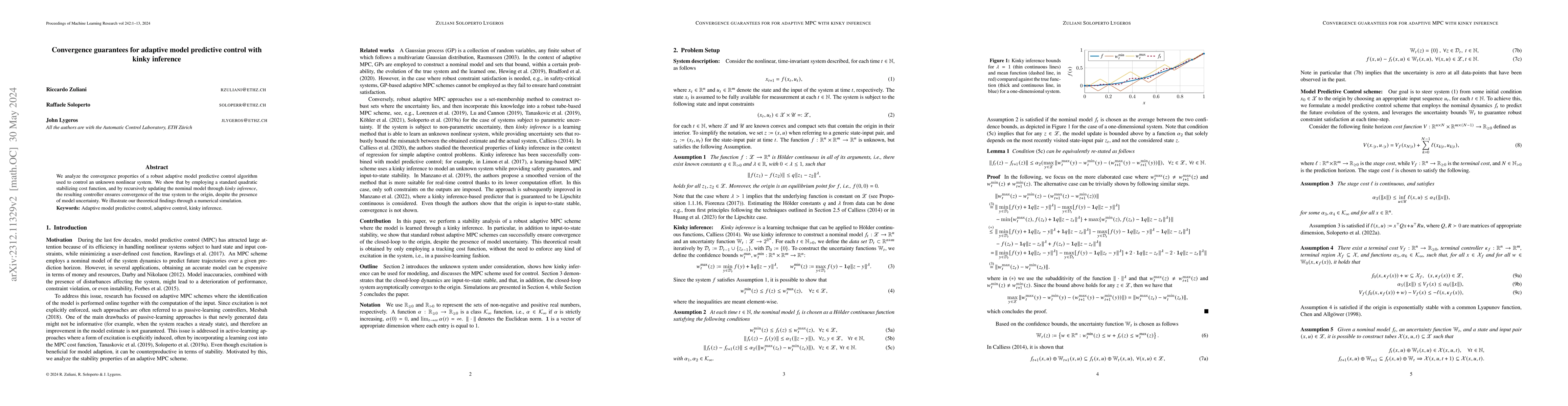 Thumbnail for Convergence guarantees for adaptive model predictive control with kinky
  inference