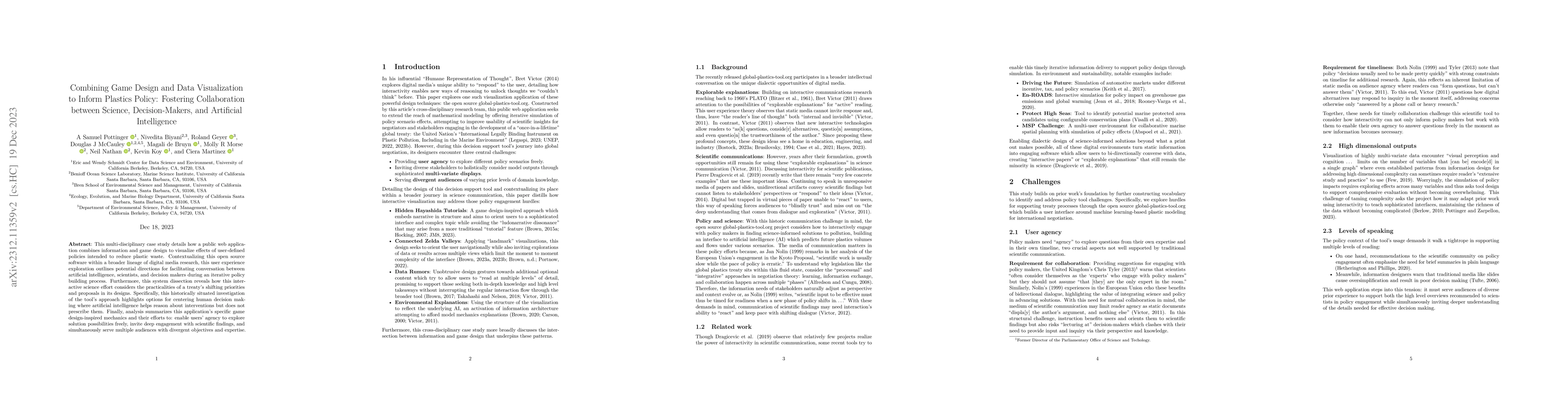 Thumbnail for Combining Game Design and Data Visualization to Inform Plastics Policy:
  Fostering Collaboration between Science, Decision-Makers, and Artificial
  Intelligence