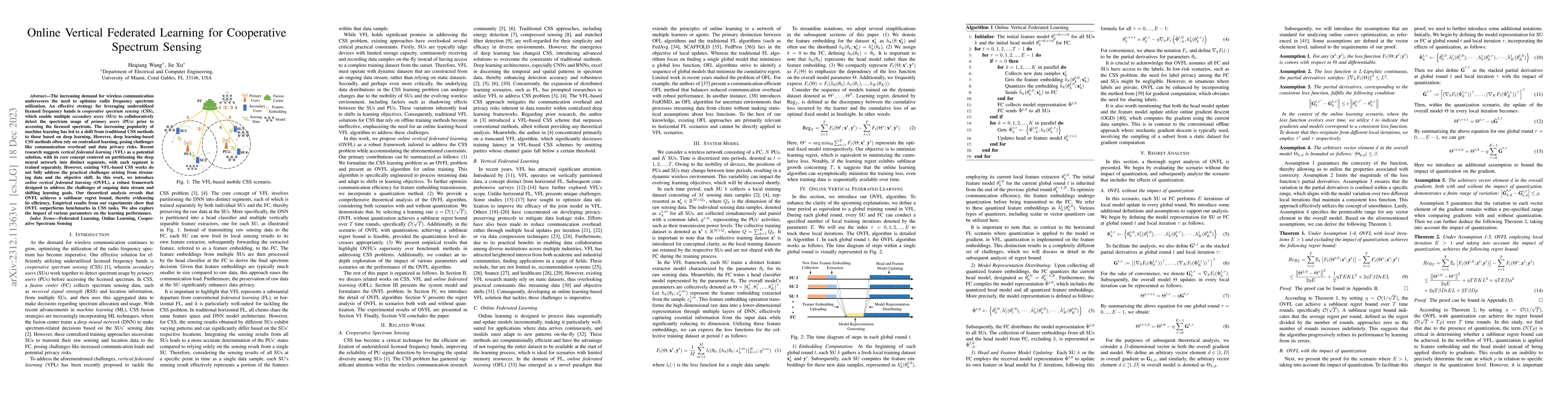 Thumbnail for Online Vertical Federated Learning for Cooperative Spectrum Sensing