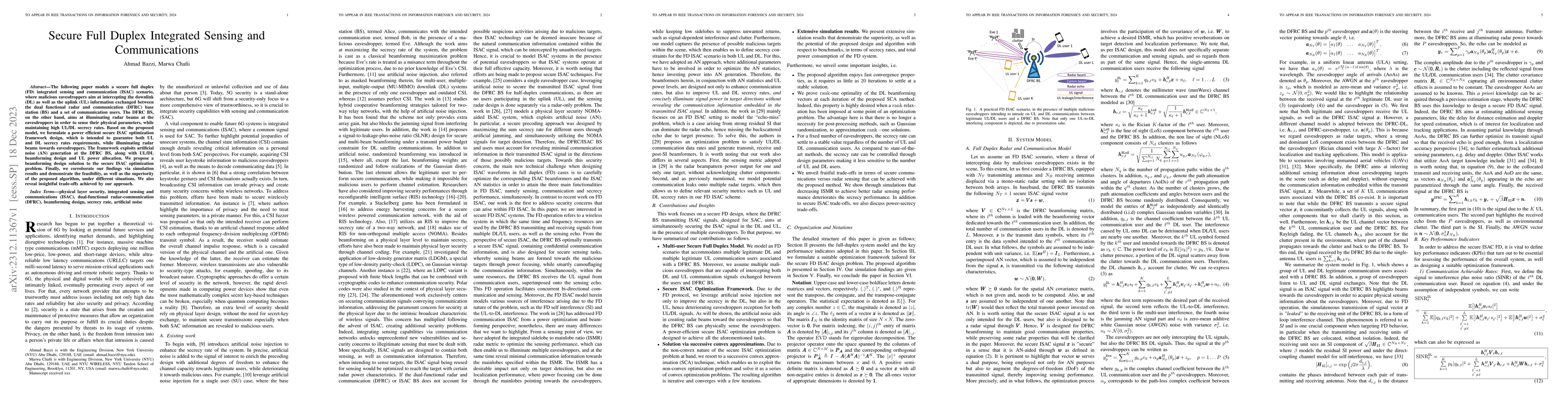 Thumbnail for Secure Full Duplex Integrated Sensing and Communications