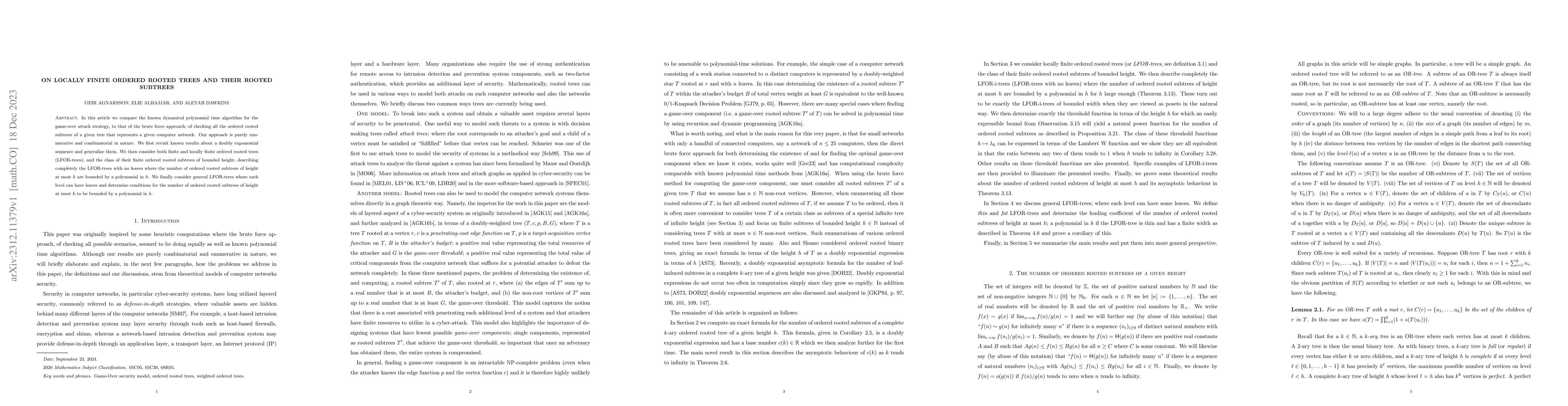Thumbnail for On locally finite ordered rooted trees and their rooted subtrees