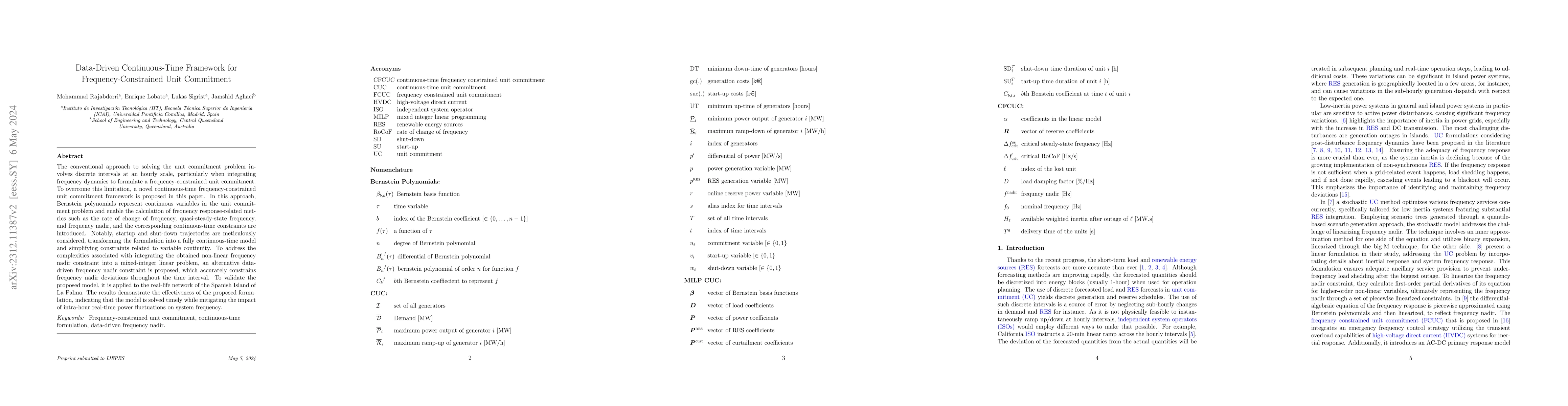 Thumbnail for Data-Driven Continuous-Time Framework for Frequency-Constrained Unit
  Commitment