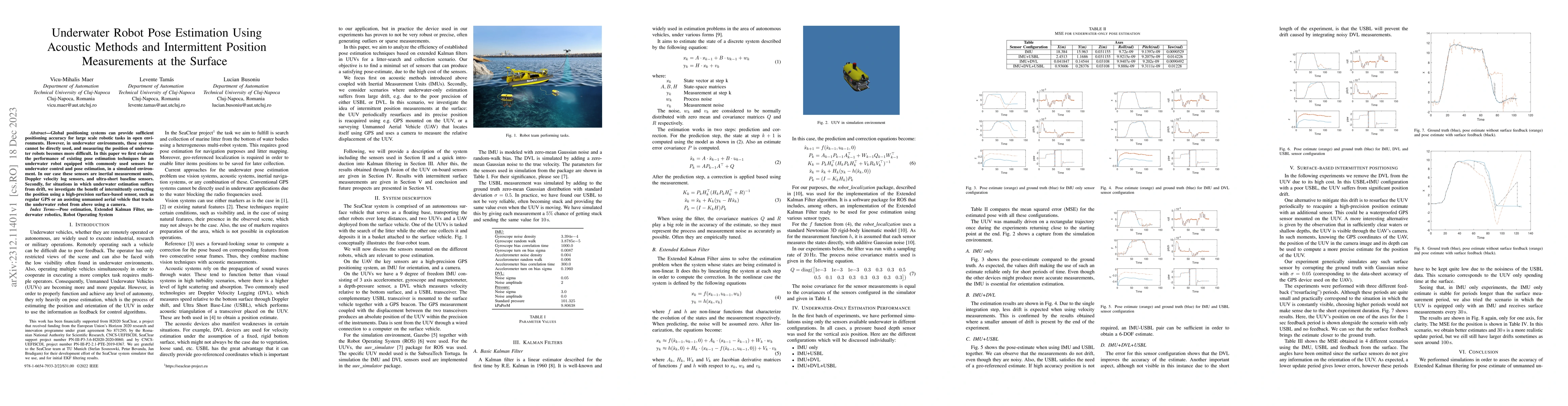 Thumbnail for Underwater Robot Pose Estimation Using Acoustic Methods and Intermittent
  Position Measurements at the Surface